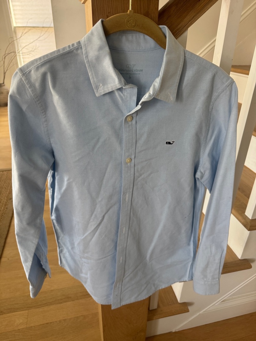 Vineyard Vines Boys Large Cotton Pale Blue Long-Sleeve Button-Down Dress Shirt